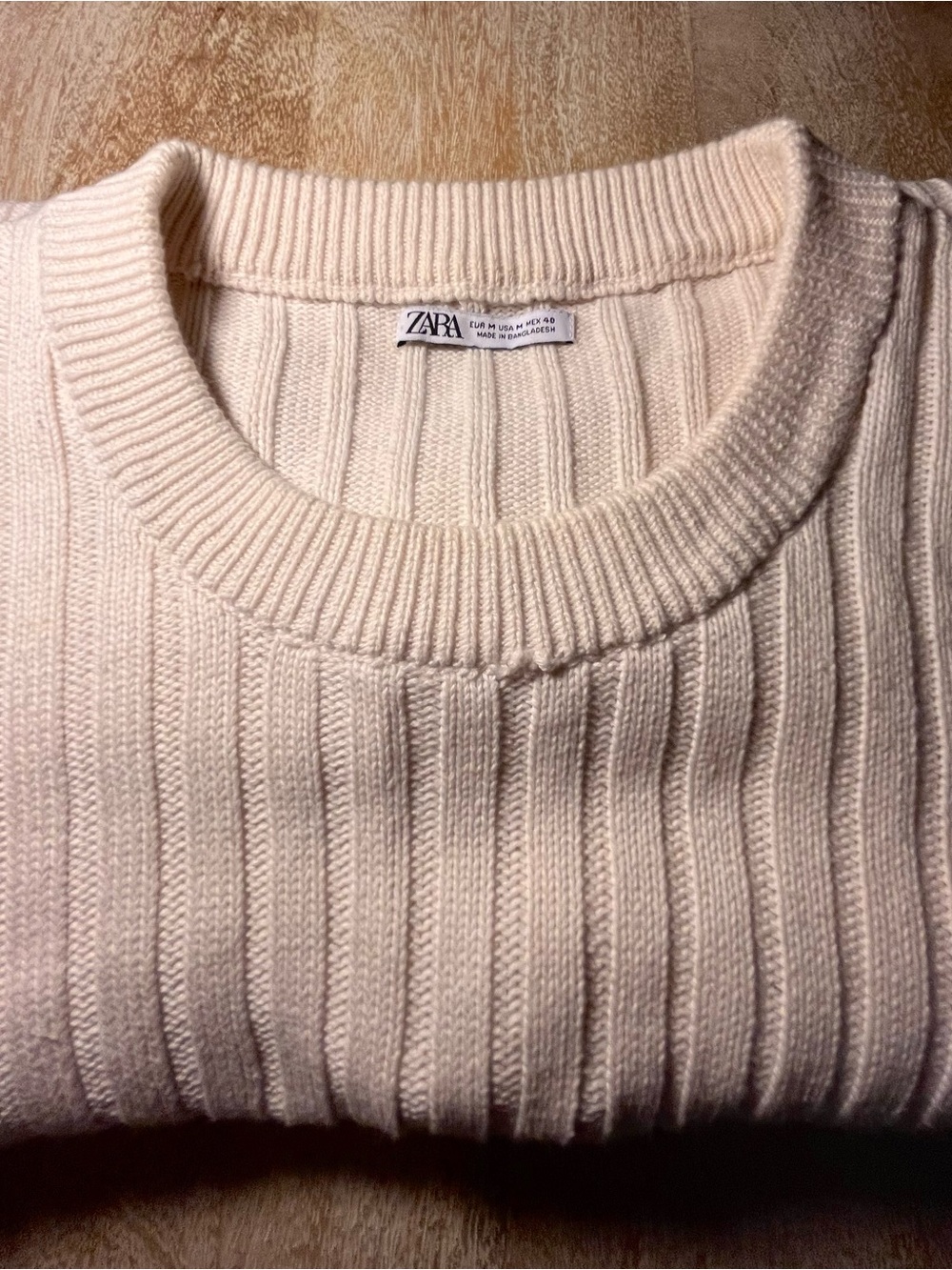 ZARA Off-White Ribbed Crewneck Sweater